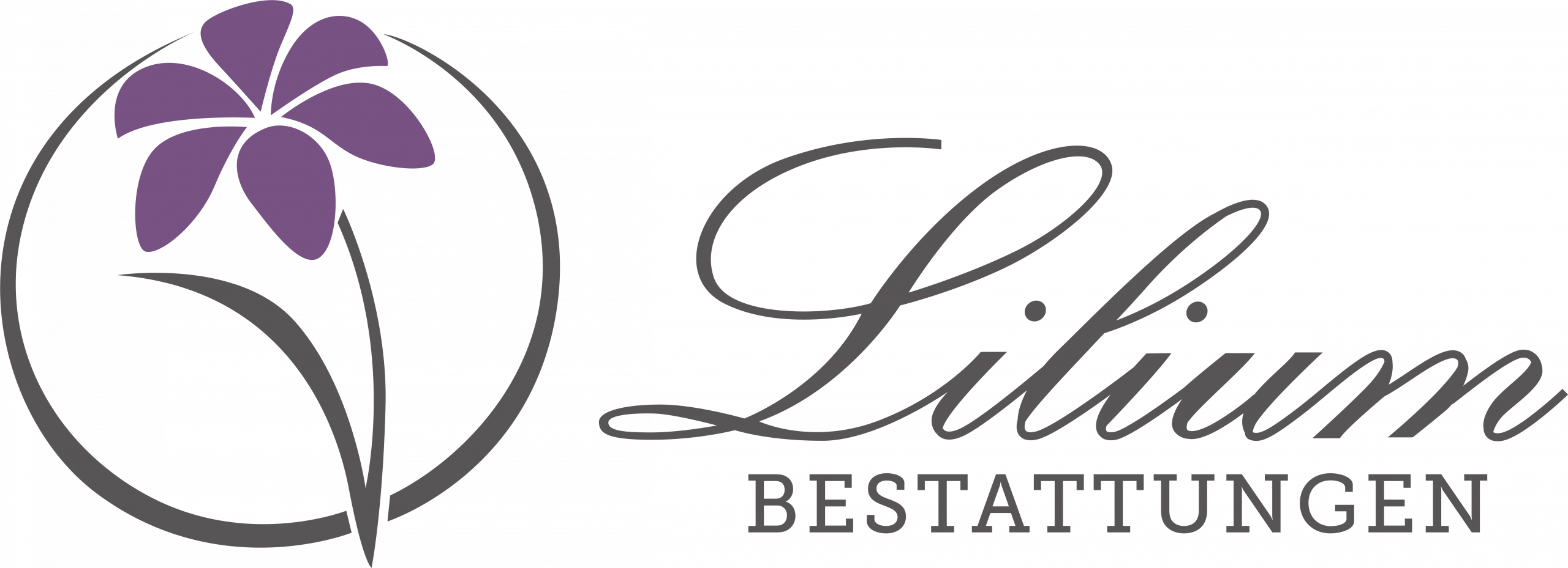 Logo von Lilium Bestattungen mit einer Blume auf der linken Seite und dem Textzug Lilium Bestattungen rechts daneben